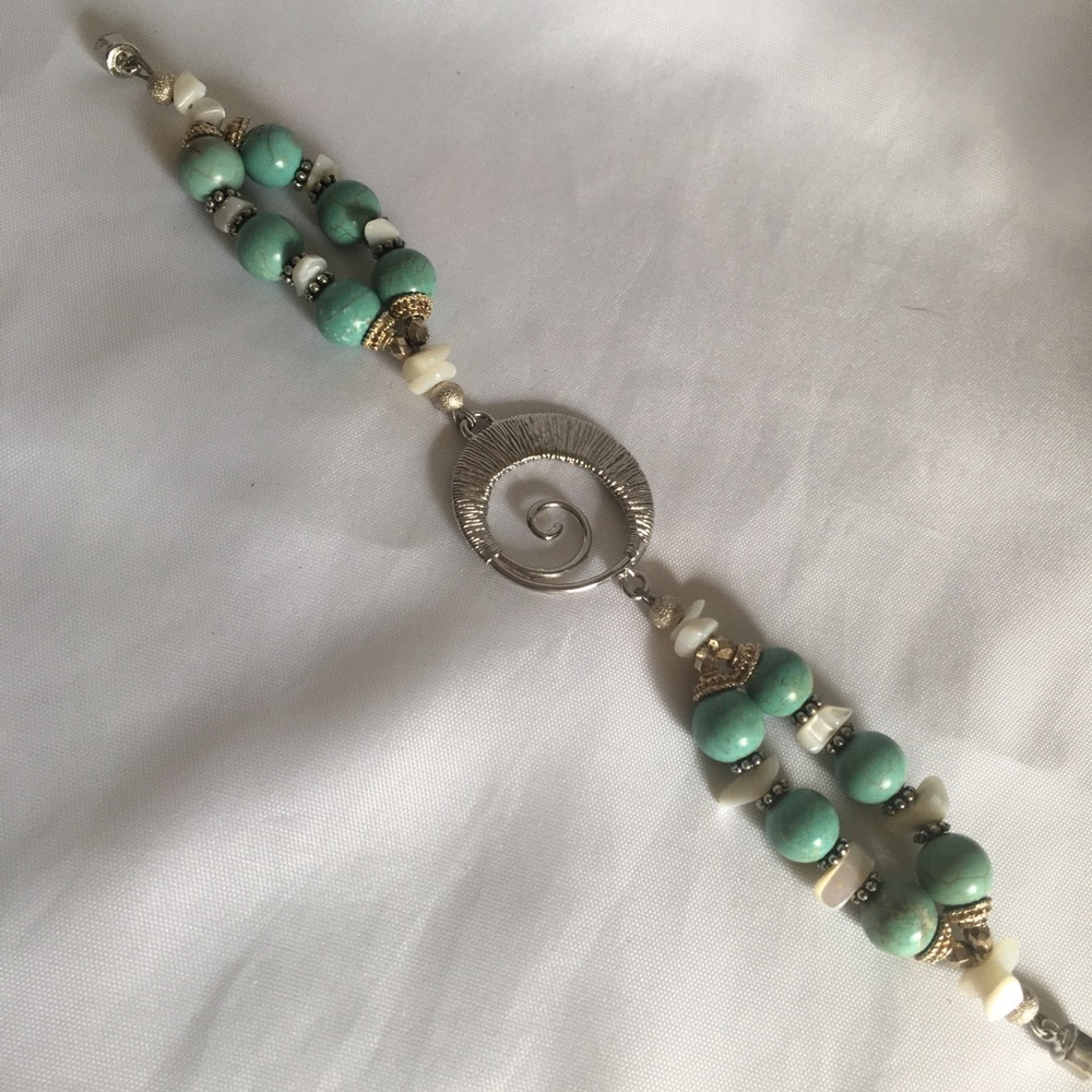 Turquoise Silver Tone Spiral Charm Bracelet